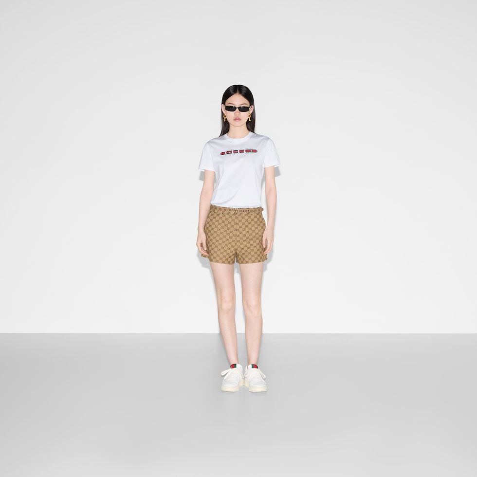 GUCCI コットンジャージー WEB ストライプ プリント Tシャツ ウェブ ストライプ付き コットンジャージー Tシャツホワイト