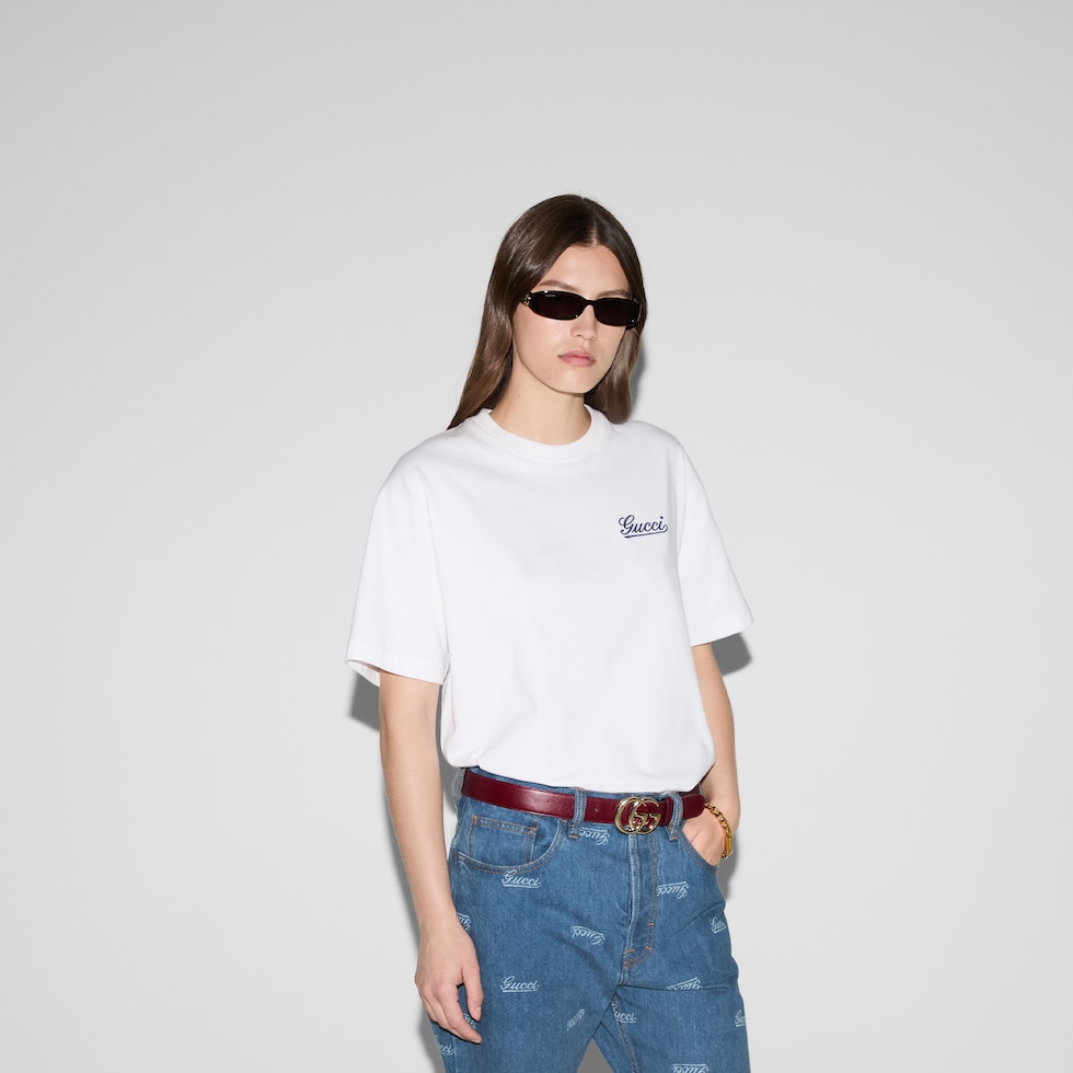 Tシャツ・カットソー GUCCI Embroidered Cotton Sweater Embroidered cotton jersey T-shirt in off-white | GUCCI® US
