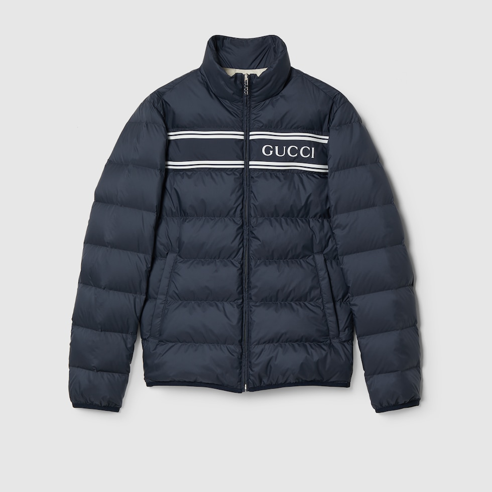 Chaqueta acolchada de nylon en azul marino | GUCCI® MX