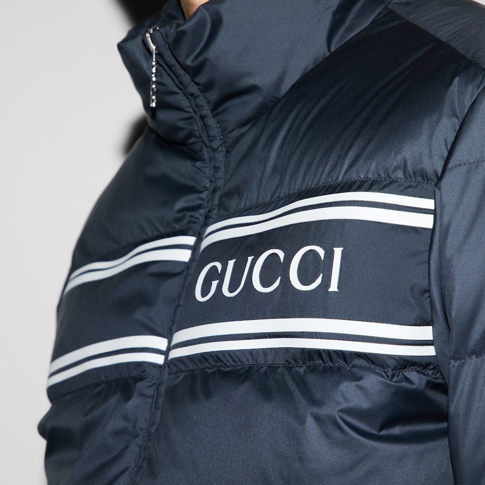 Nylon puffer jacket in navy | GUCCI® US