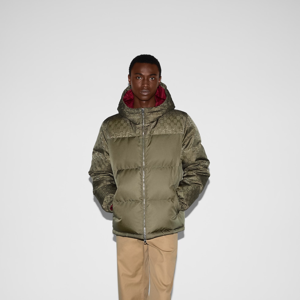 GG nylon canvas puffer jacket in green | GUCCI® GR
