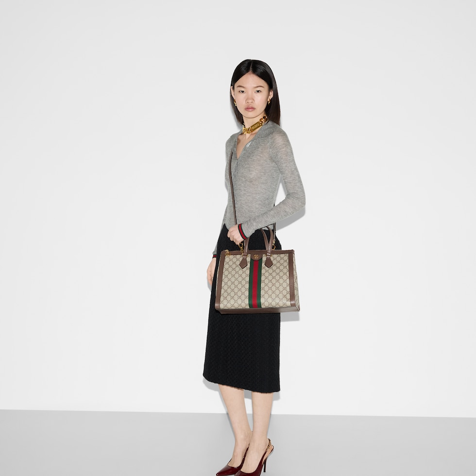 OPHIDIA GG 41 LARGE TOTE BAG IN BLACK DENIM