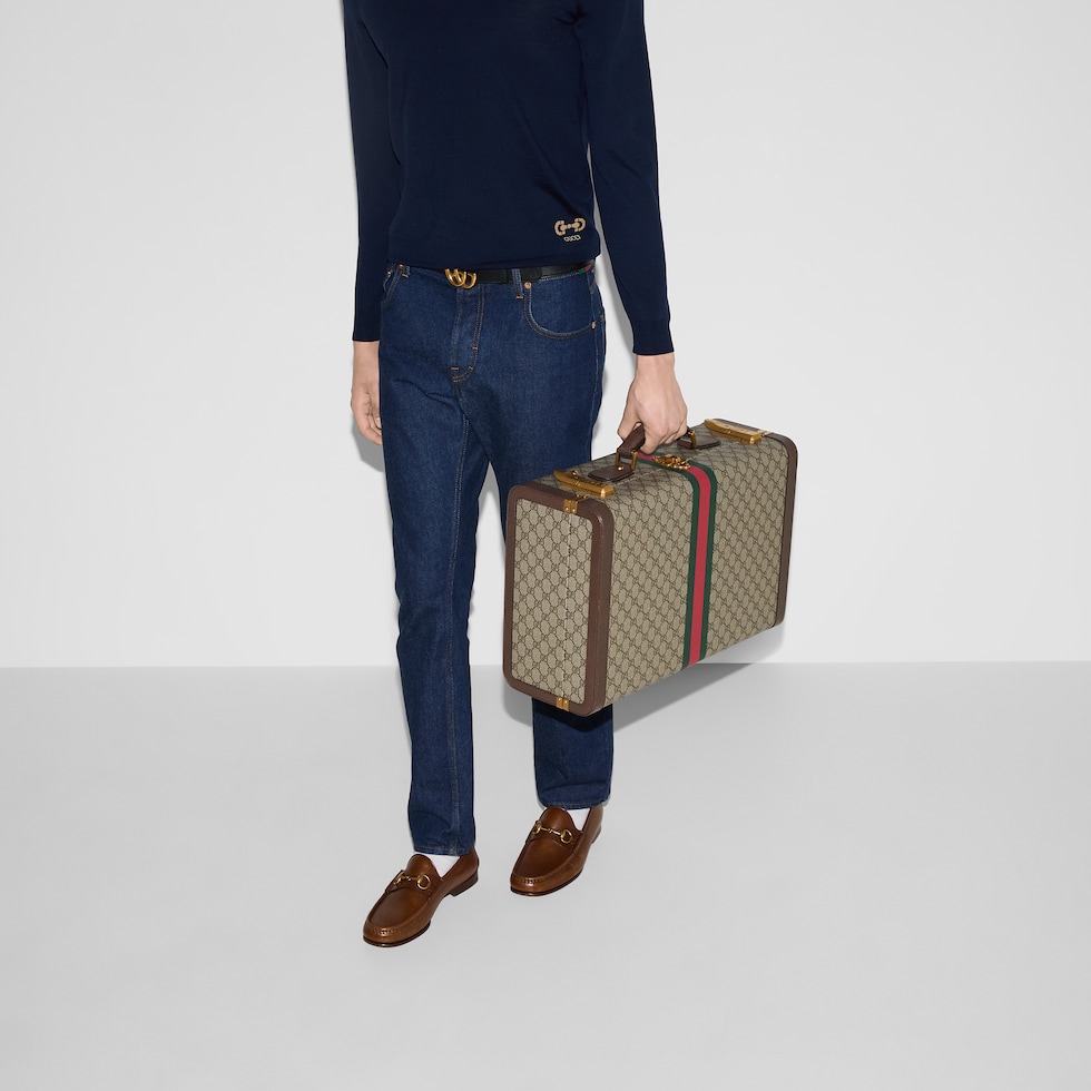 Gucci Savoy medium rigid suitcase in beige and ebony Supreme