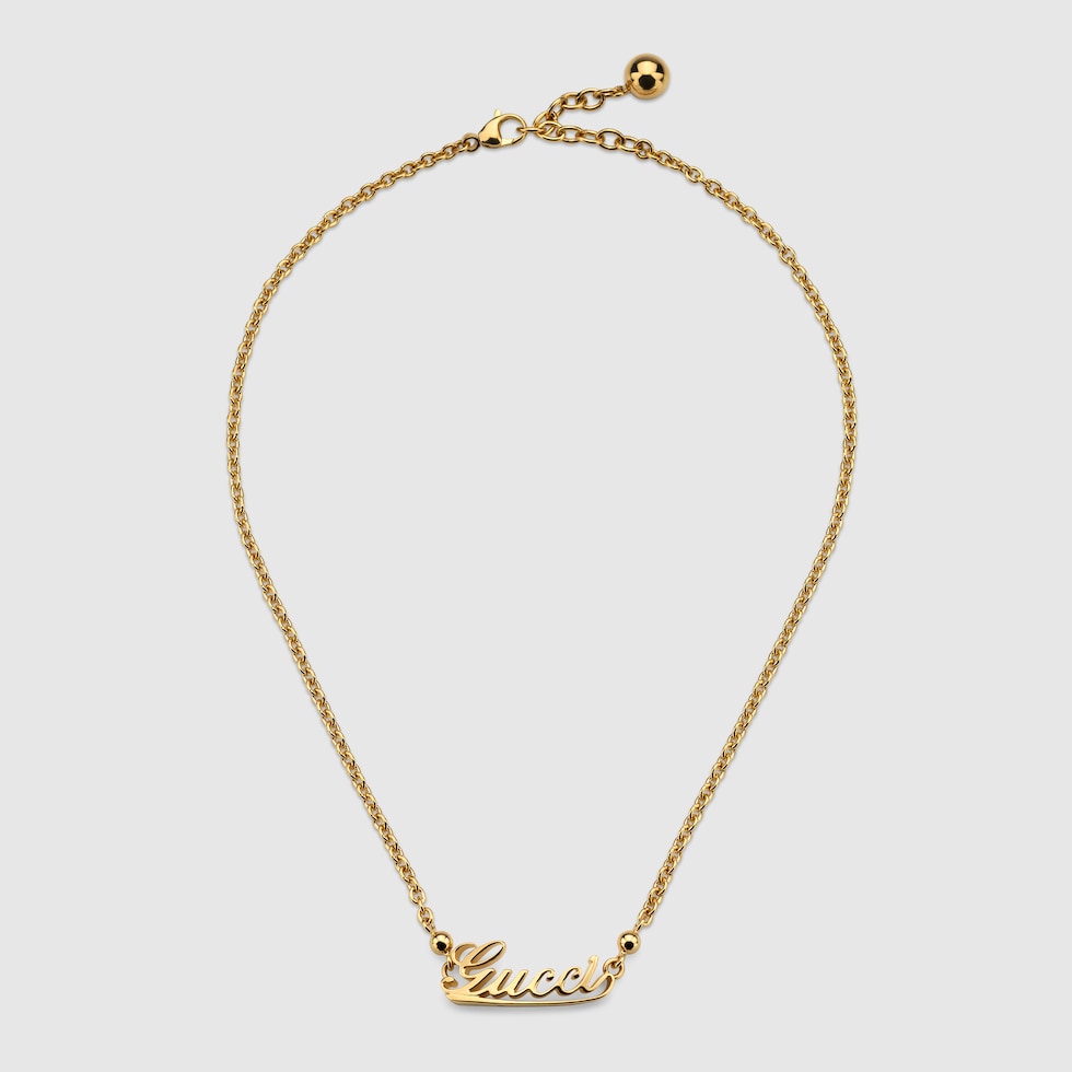 GUCCI スクリプトロゴ ネックレス スター グッチ スクリプト ロゴ スターディテール クリスタルストーン