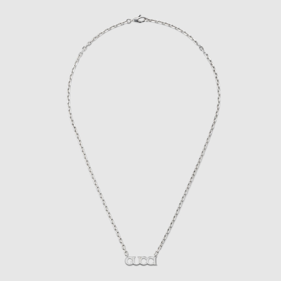 Necklace with Gucci script pendant in 925 sterling silver