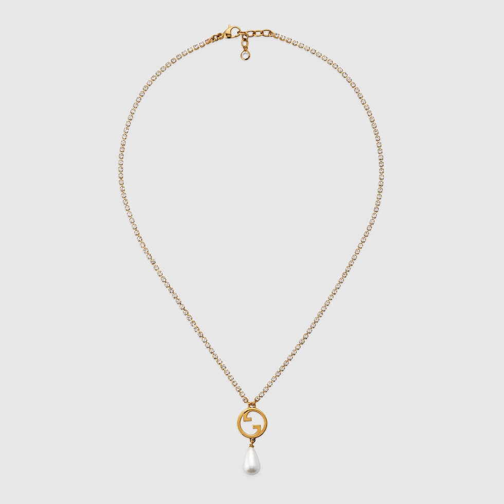 Gucci Blondie crystal necklace in yellow gold-toned metal