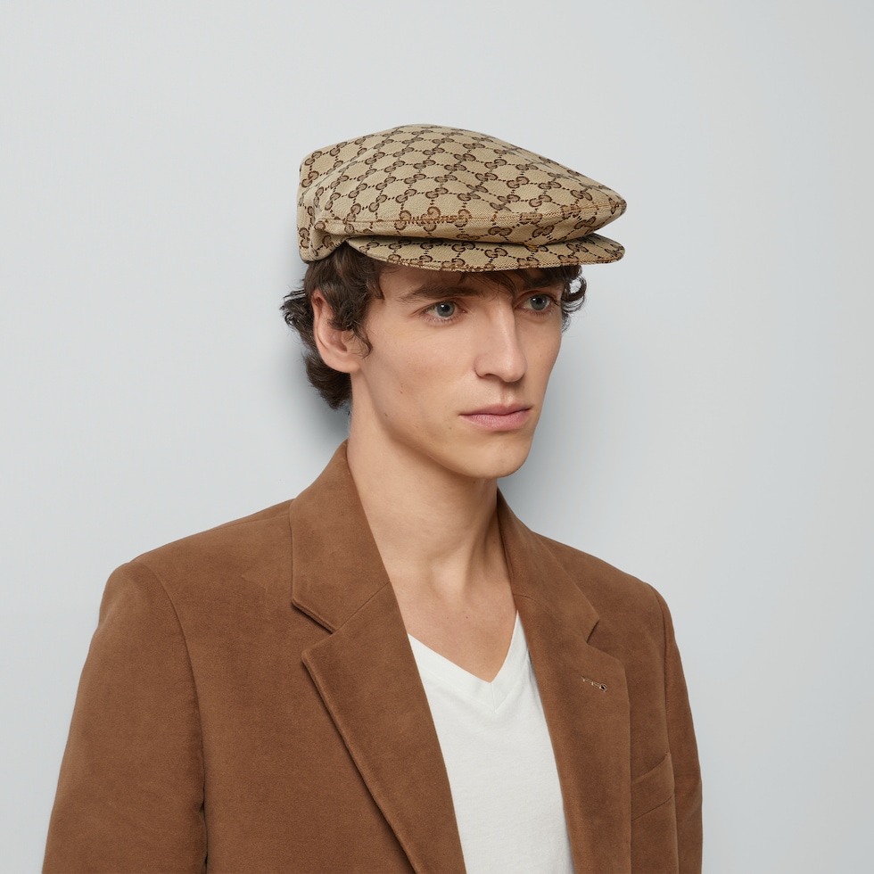 Original GG canvas flat cap in beige and dark brown GUCCI US