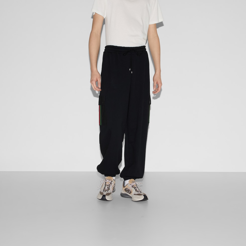 【関税込み】gucci WEB TAPE JOGGERS Gucci Black Jogger Pants With Web Detail In Jersey Boy