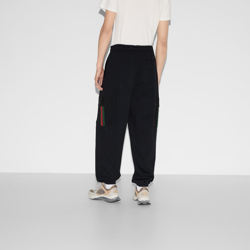 Cotton jersey jogging pant with Web in black | GUCCI® US
