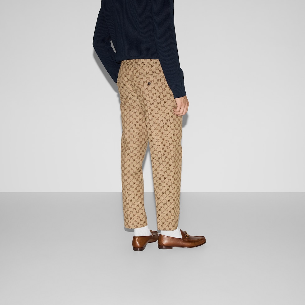 GG canvas jogging pant in camel and ebony | GUCCI® US