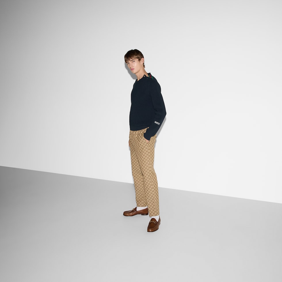 GG canvas jogging pant in camel and ebony | GUCCI® US