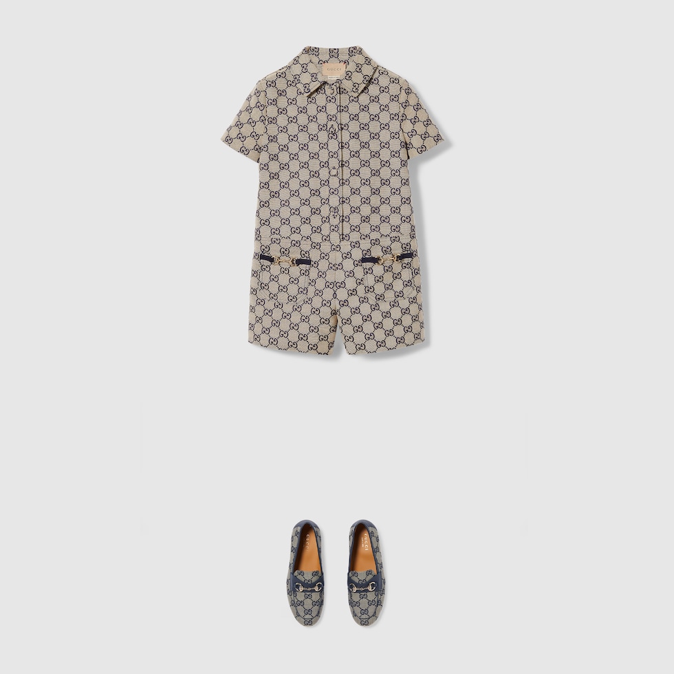 【関税＆送料込み】Gucci Cotton Playsuit Children's GG canvas playsuit in beige and blue | GUCCI® US