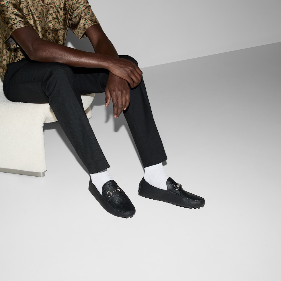 Men's driver with Horsebit in black GG leather | GUCCI® US