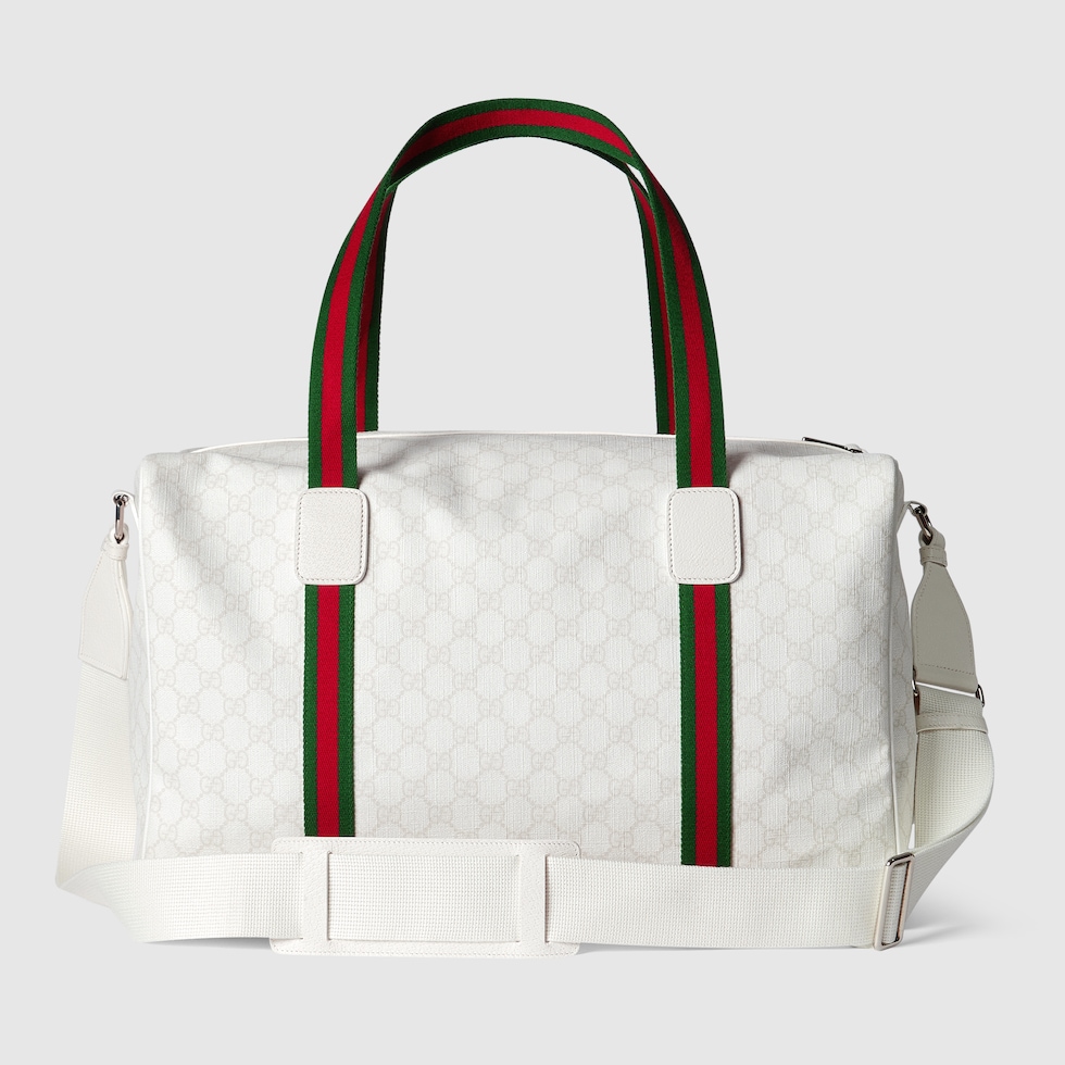 Medium duffle bag with Web in white GG Supreme | GUCCI® SI