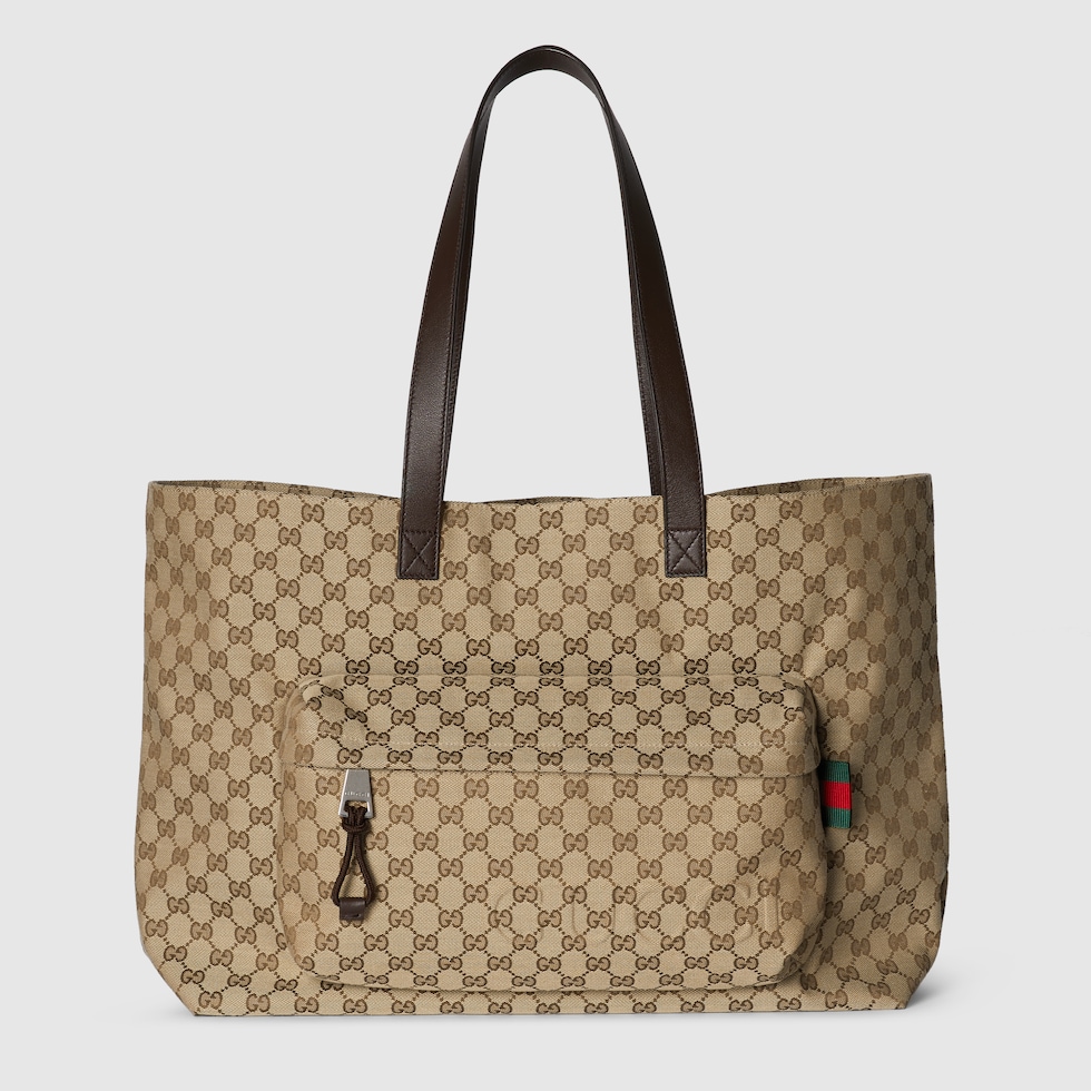 Borsa shopping GG misura grande in tessuto GG beige ed ebano GUCCI Italia