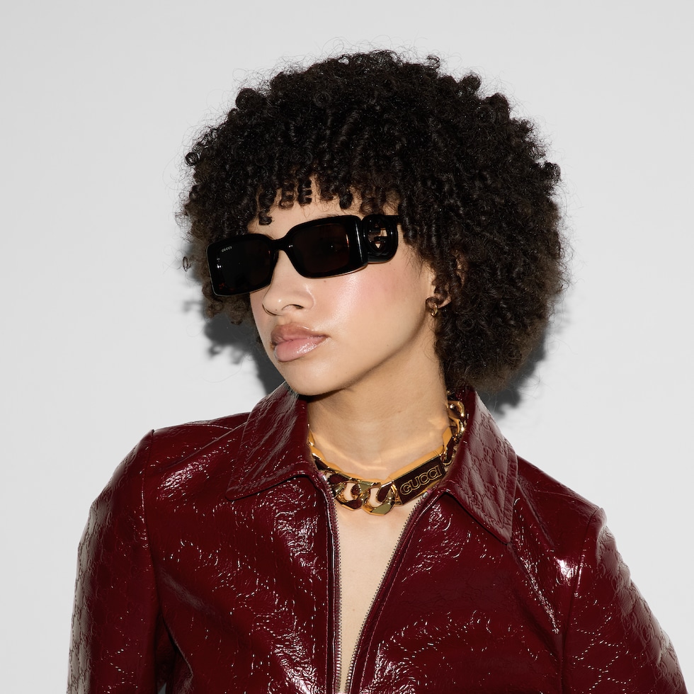 Rectangular frame sunglasses in tortoiseshell | GUCCI® US