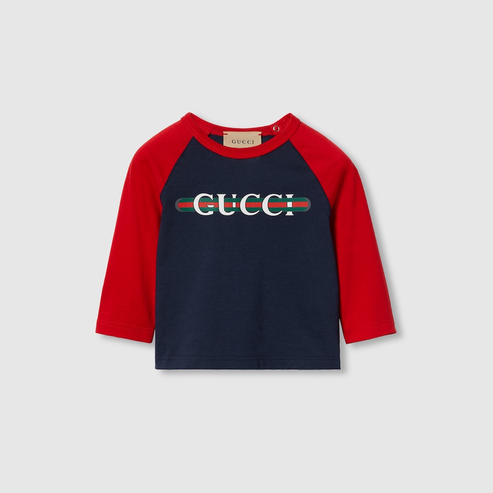 Baby T Shirt aus Baumwolle mit Print in dunkelblau und rot GUCCI DE