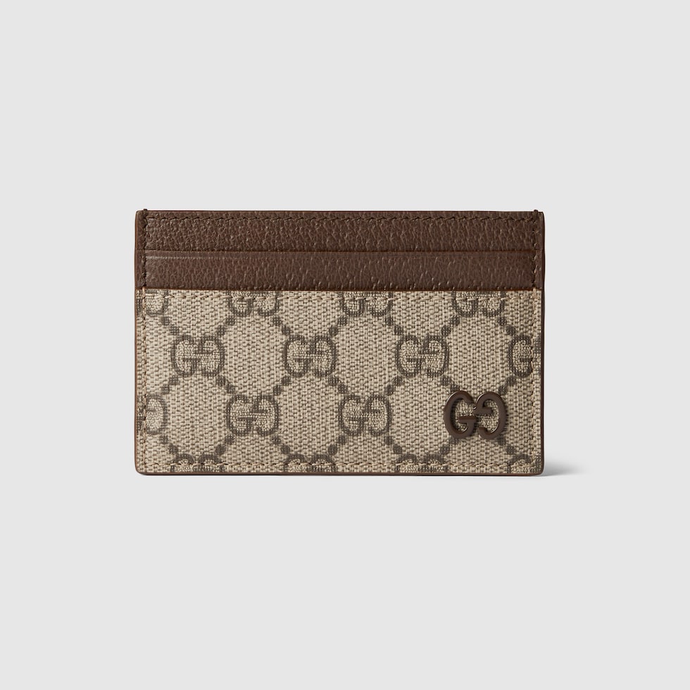 Brown trim GG card case in beige and ebony Supreme | GUCCI® US