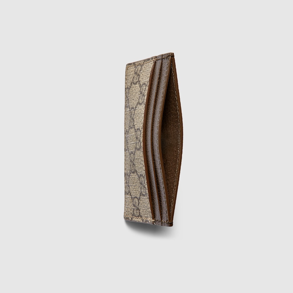 Brown trim GG card case in beige and ebony Supreme | GUCCI® US
