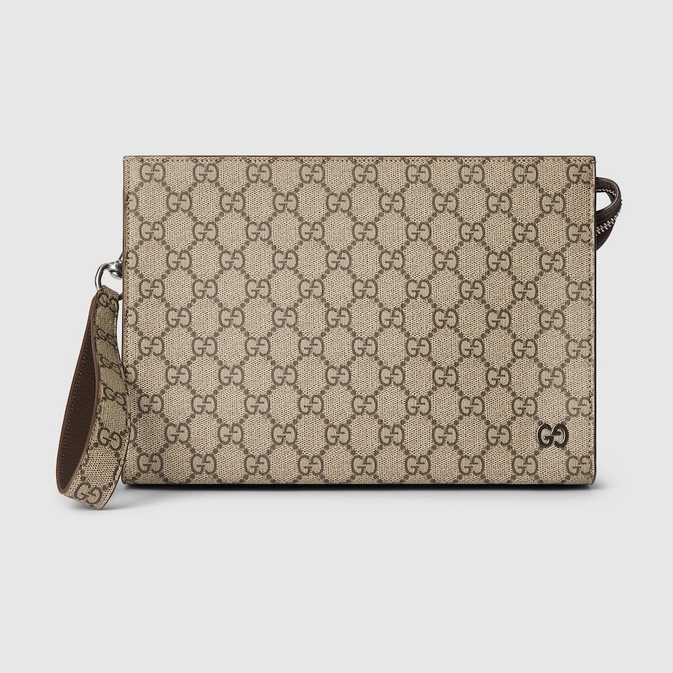 Bi-color small pouch in beige and ebony Supreme | GUCCI® BG