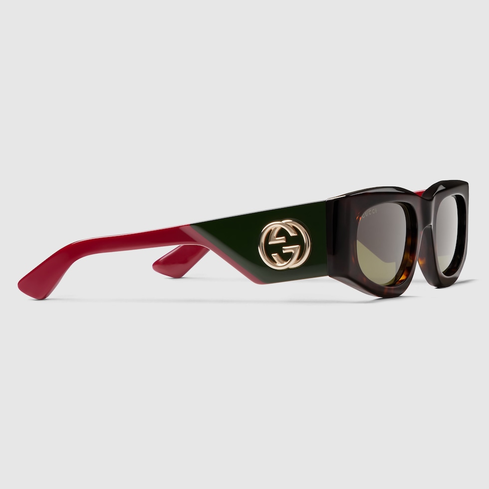 Rectangular frame sunglasses in dark tortoiseshell | GUCCI® US