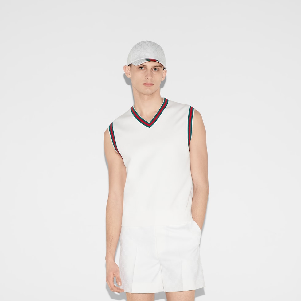 Cotton knit vest with Web in white | GUCCI® GR