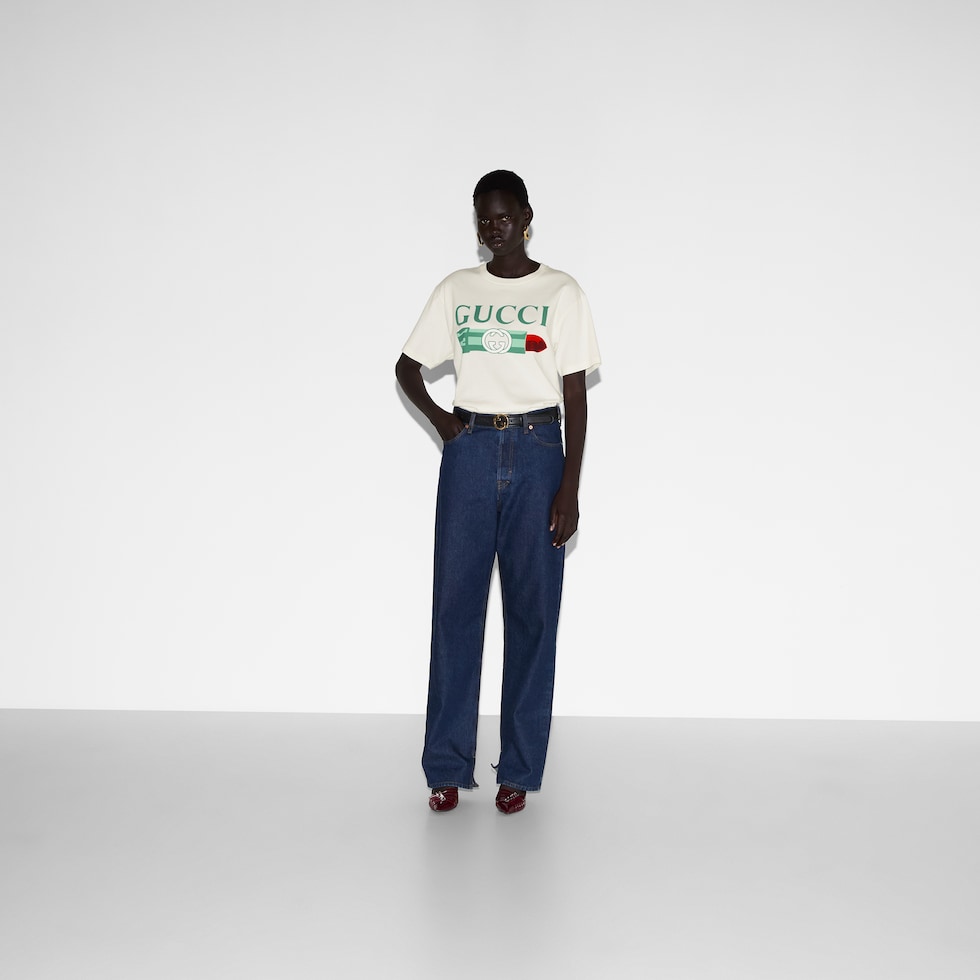GUCCI リップスティック プリント コットン Tシャツホワイト | GUCCI公式