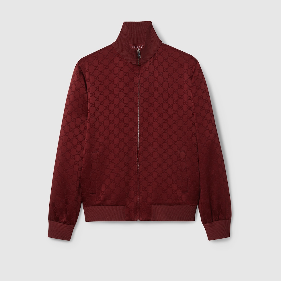 Giacca con cerniera in jacquard GG in Gucci Rosso Ancora GUCCI Italia