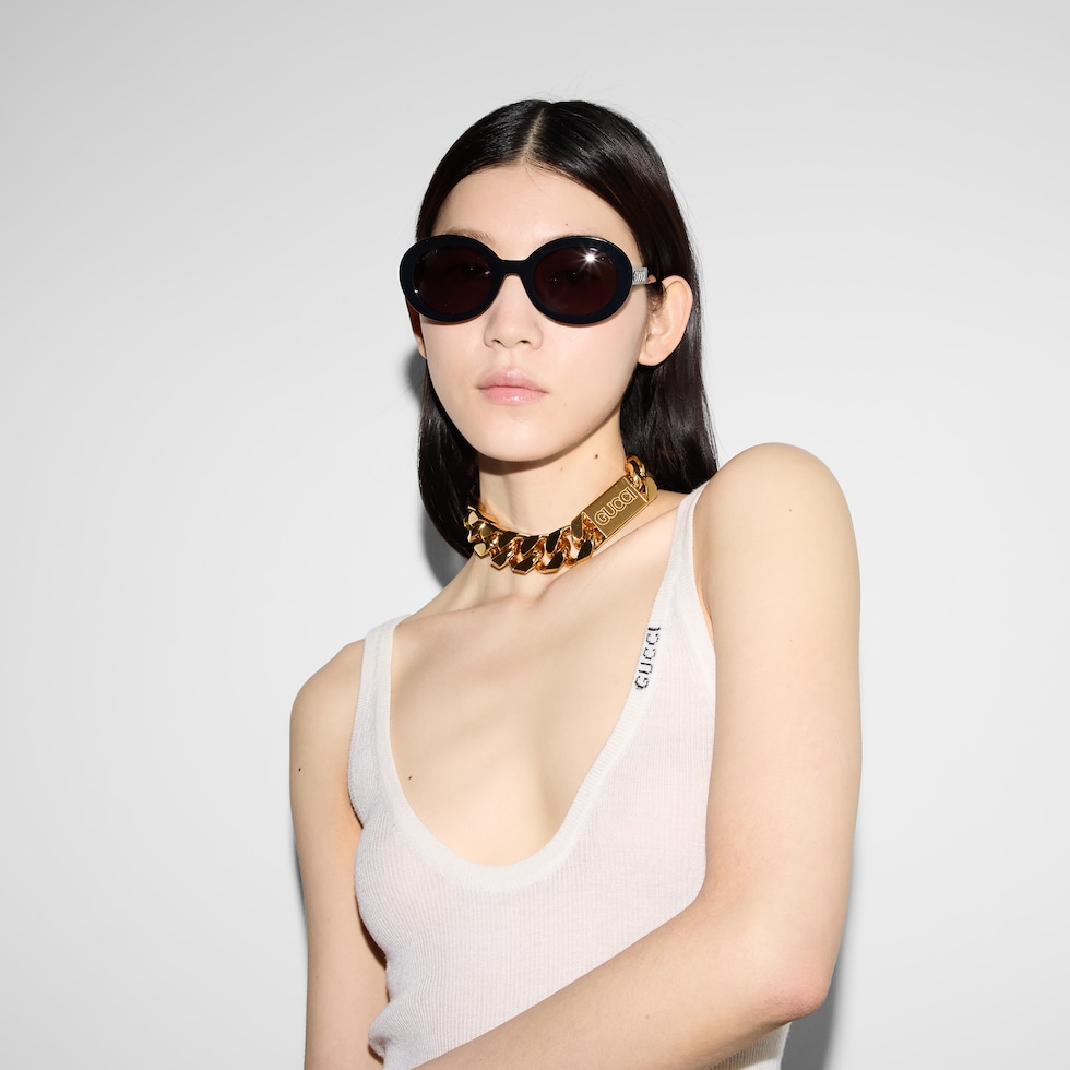 GUCCI サイドチェーンサングラス ゴールドフレーム ブラウン