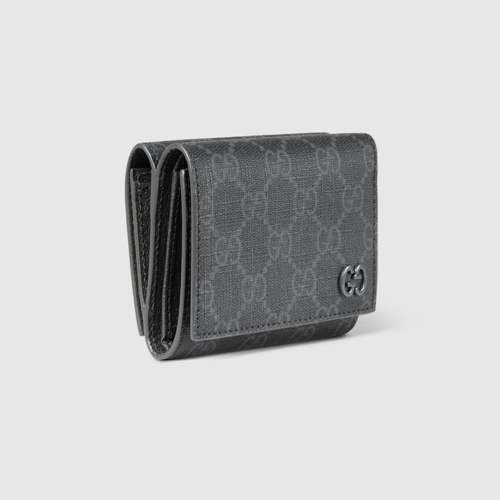 GUCCI 二つ折り財布 グレー キャンバス GG二つ折りウォレット グレー インテリア ・ブラック GGスプリーム