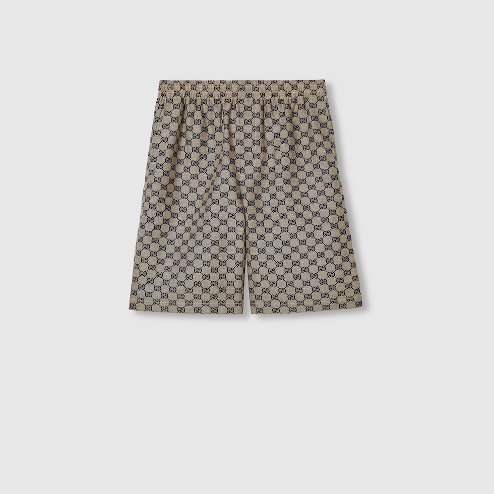 パンツ GUCCI FABRIC SHORTS GG GG linen blend canvas shorts in beige and blue | GUCCI® US