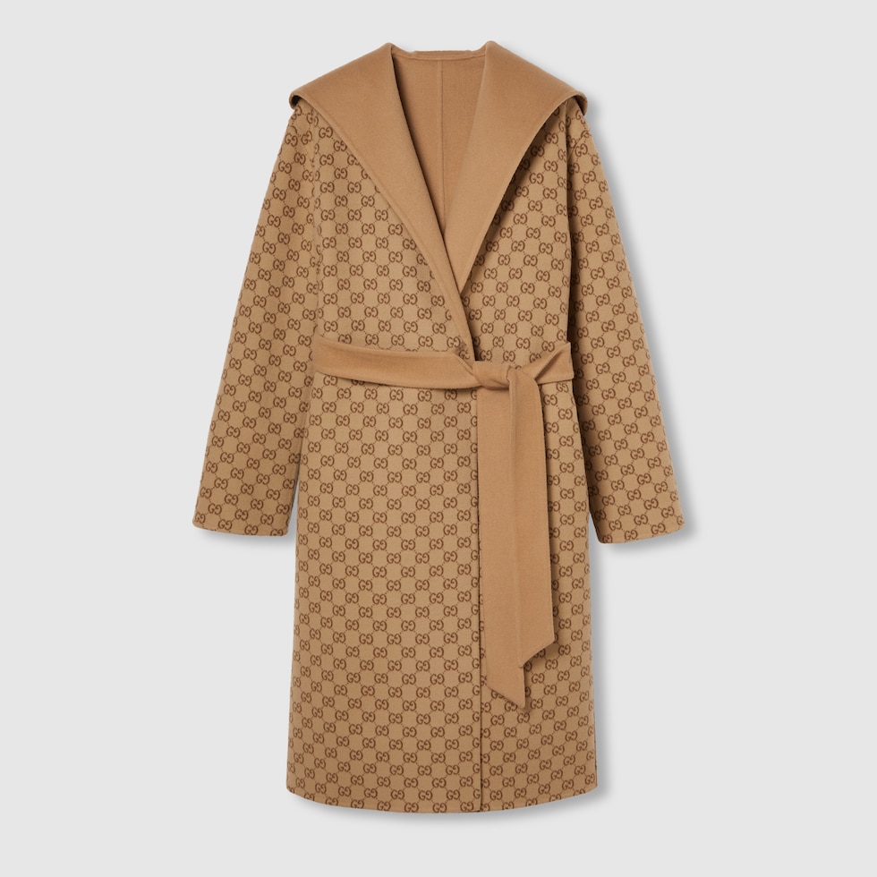 【関税&送料込】Gucci Camel Wool Blend Reversible Coat Reversible GG wool coat in camel and beige | GUCCI® US