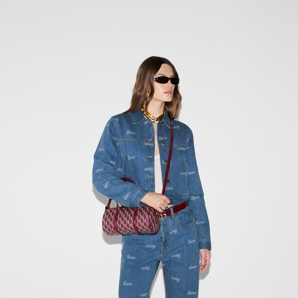 Small shoulder bag with GG Shadow in Rosso Ancora canvas | GUCCI® US