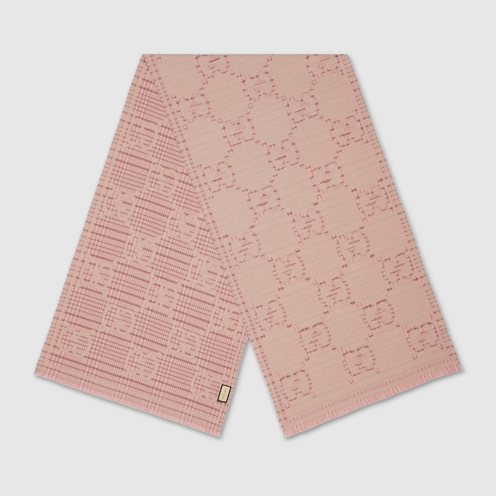 【関税&送料込】Gucci Sciarpa In Lana Gg Jacquard GG jacquard wool silk scarf in light grey | GUCCI® US