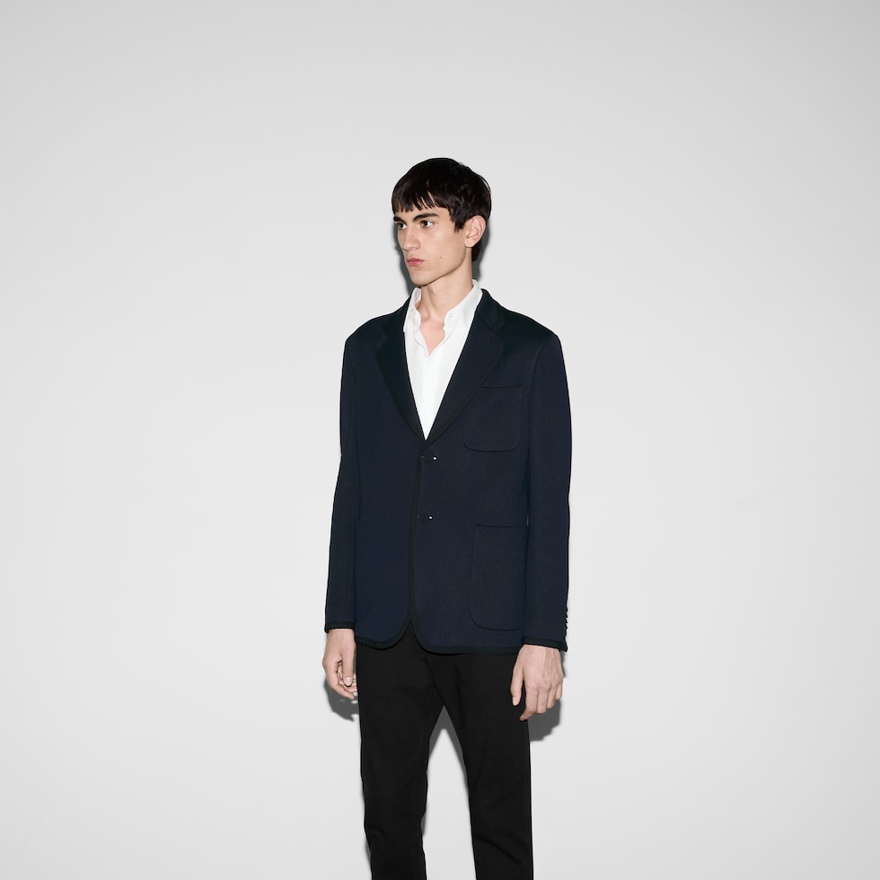 Textured GG jersey jacket in dark blue | GUCCI® US