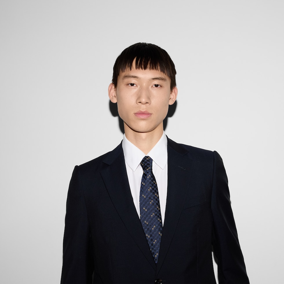 GG シルクジャカード ネクタイ ・ダークブルー＆ライトブルー