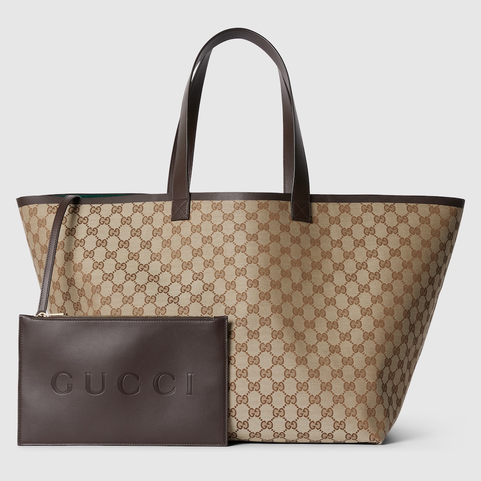 GroBer Gucci Totissima Shopper in beige und ebenholzfarbener GG Canvas GUCCI DE