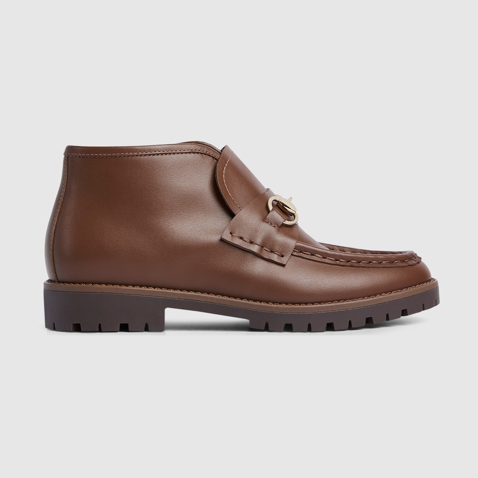 Children s Horsebit leather boot in brown leather GUCCI US
