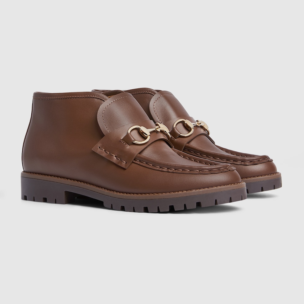 Children s Horsebit leather boot in brown leather GUCCI US