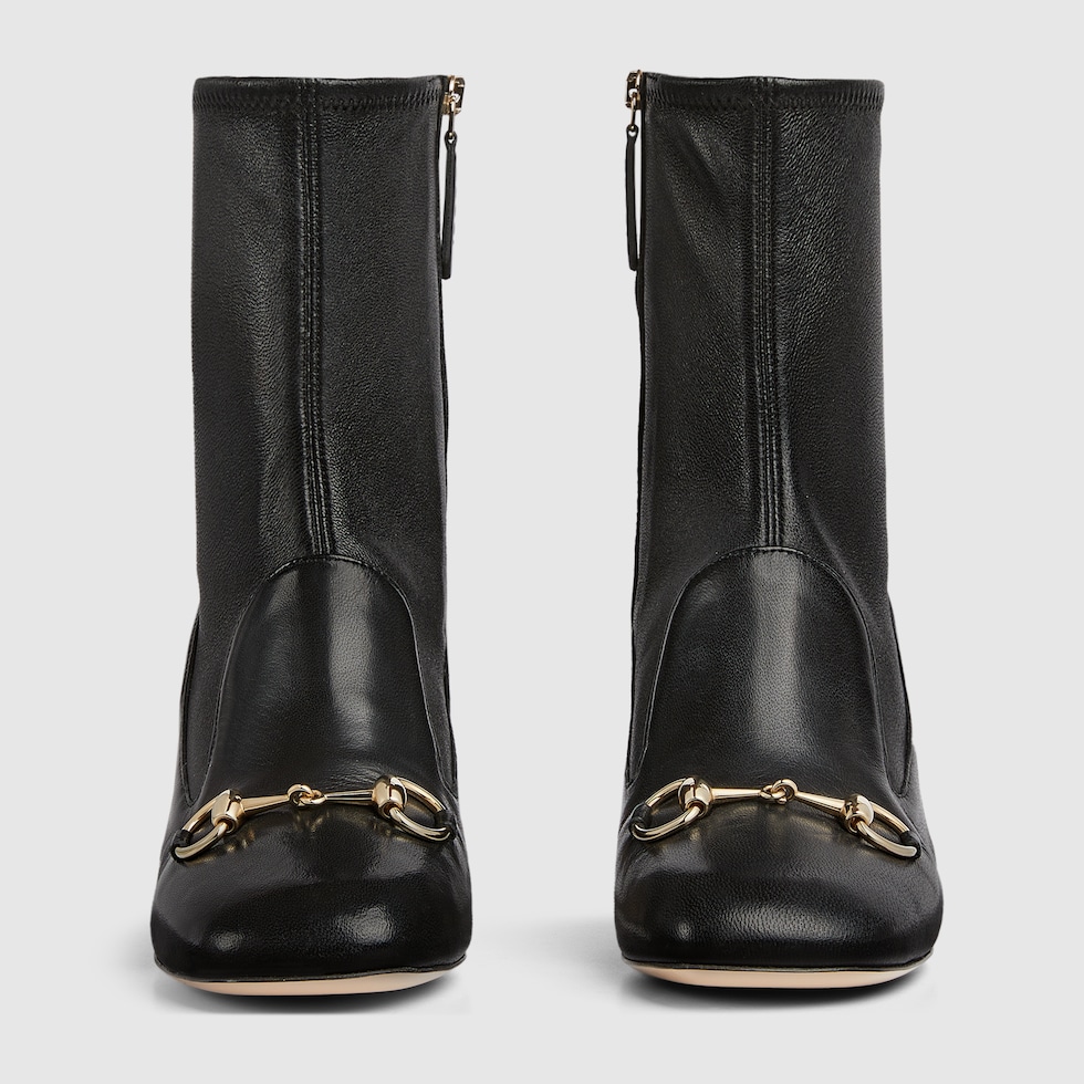 Women s Horsebit ankle bootie in black stretch leather GUCCI AE