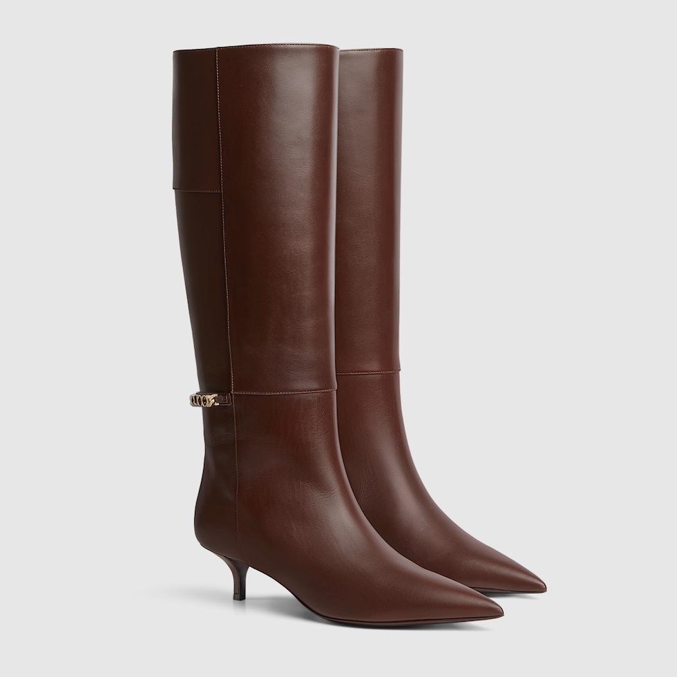 Women s Gucci Signoria boot in dark brown leather GUCCI US