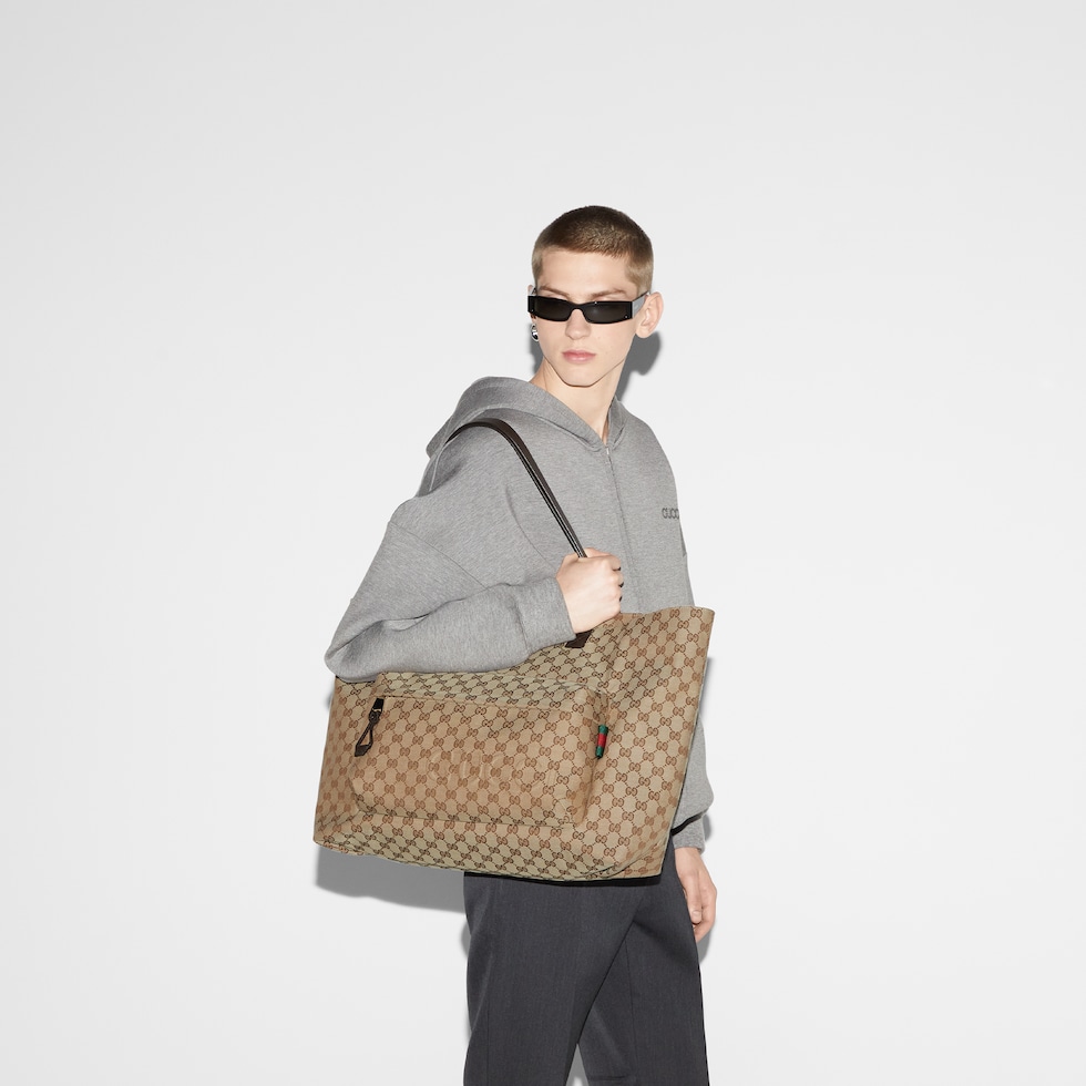 Large GG tote bag in beige and ebony GG canvas | GUCCI® US