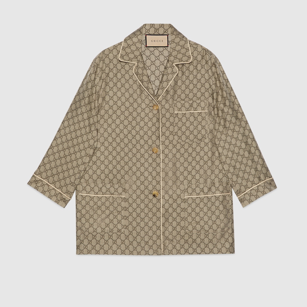 Camisa de seda con GG Supreme inbeige y ebano GUCCI MX