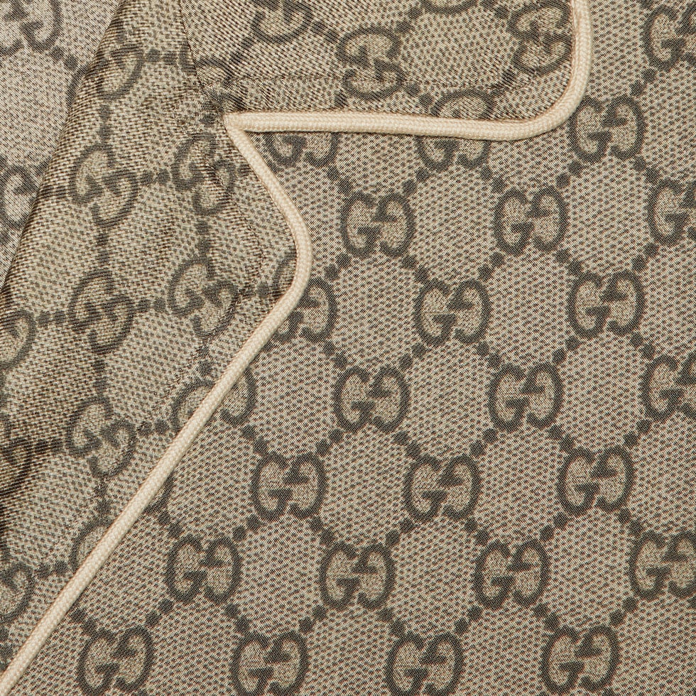 GG Supreme print silk shirt in beige and ebony | GUCCI® US