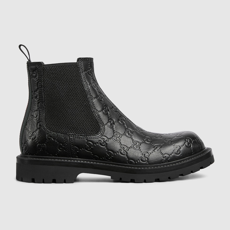 Stivale uomo con dettaglio Web in pelle GG nera GUCCI Italia