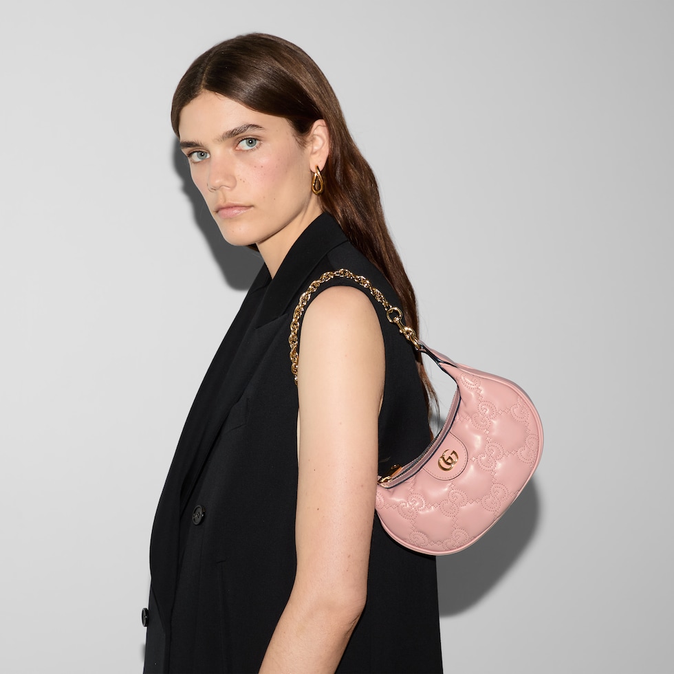 GG Matelassé mini shoulder bag in light pink leather | GUCCI