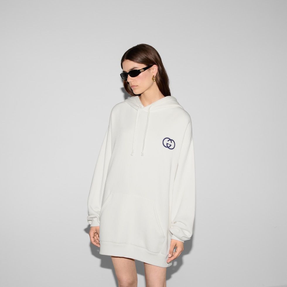 Cotton jersey hooded sweatshirt in off white GUCCI US