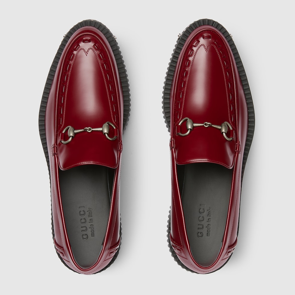 Men's Gucci Horsebit creeper loafer in Rosso Ancora red leather | GUCCI® US