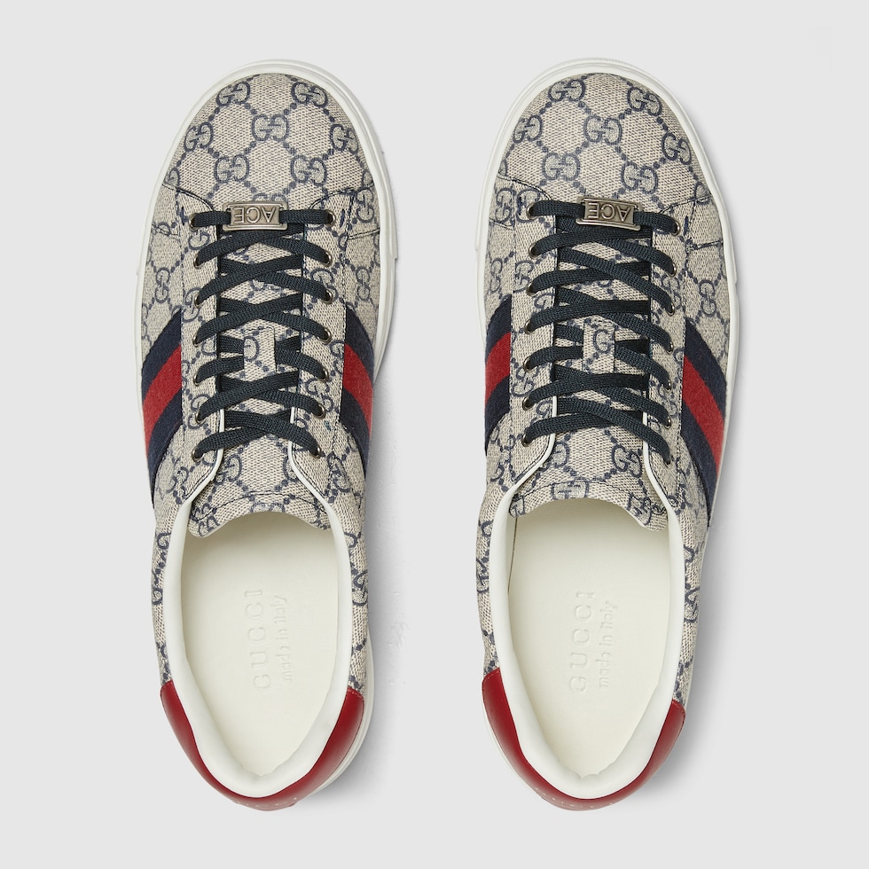 Men s Gucci Ace sneaker with Web in beige and blue GG Supreme GUCCI Canada