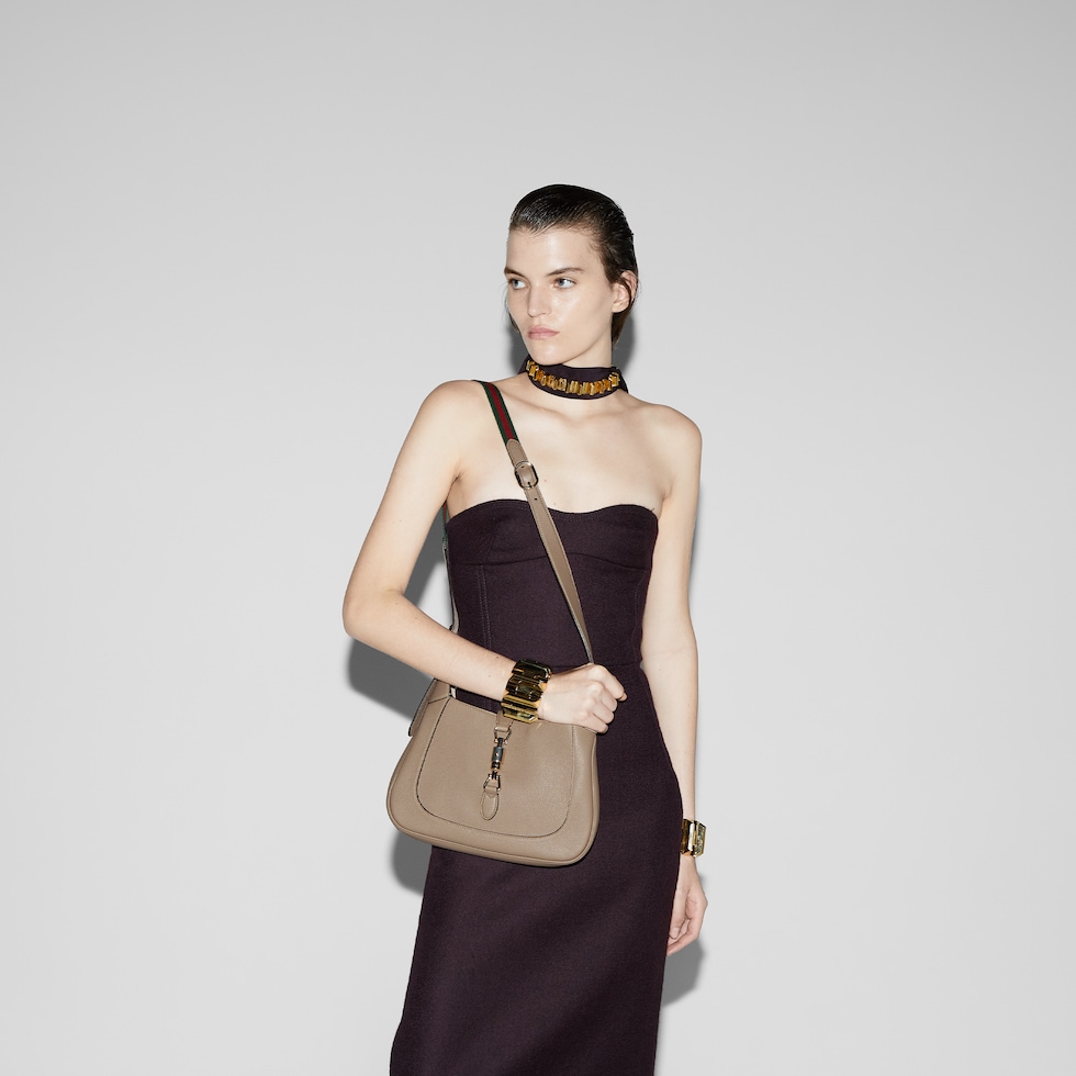Kleine Gucci Jackie 1961 Schultertasche in taupefarbenes Leder  
